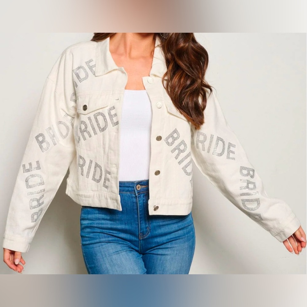 WOMENS oversized rhinestone bride denim jacket